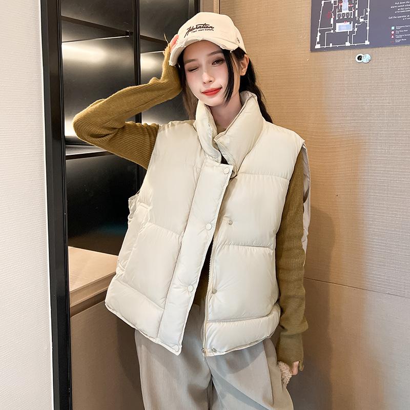 Wind Stand-up Collar Cotton Vest Women's Short Autumn and Winter New Women's Cotton Vest Sleeveless Cotton Vest