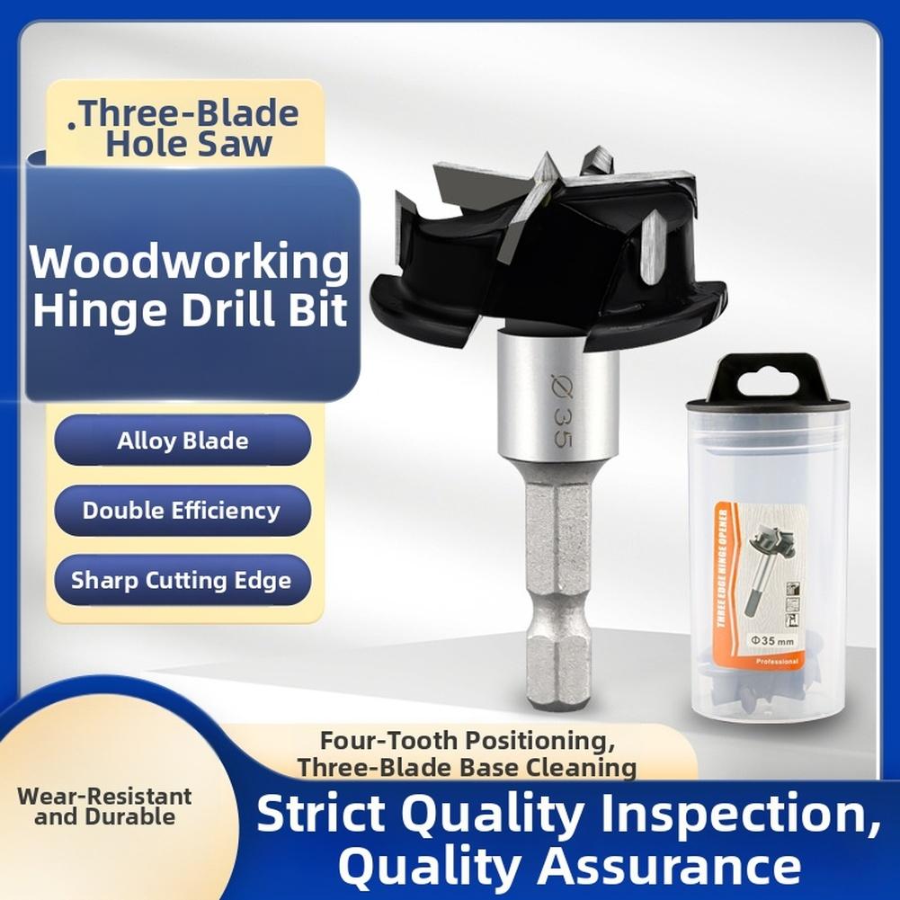 Hole Cutter 35mm Woodworking Hinge Hole Cutter With Limit Stop Triple-Blade For Drawer Cabinet 15° Angled-Blade Hole Punch