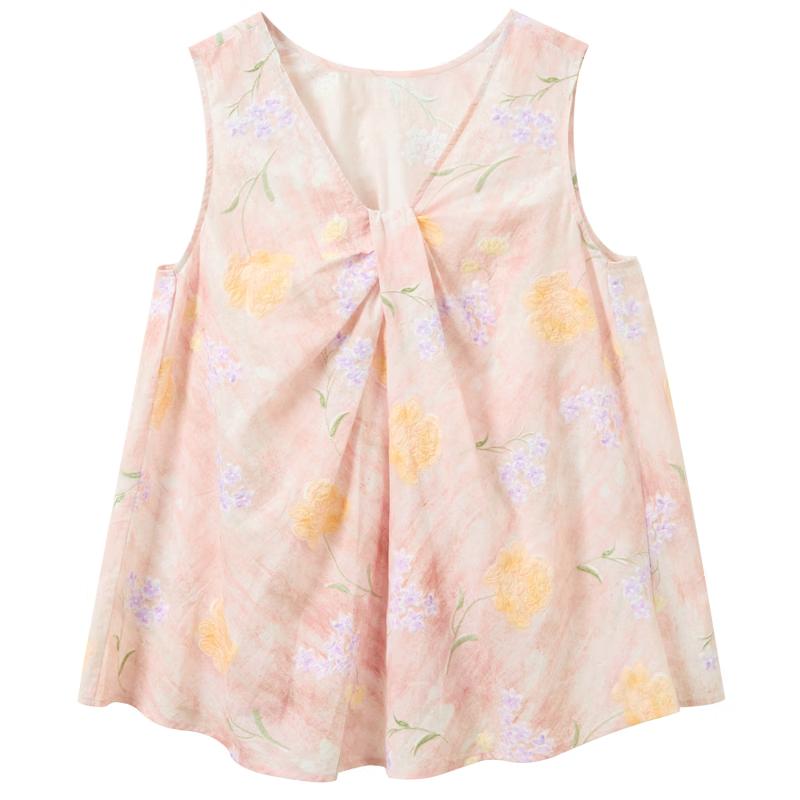 Женская хлопковая блузка с V-образным вырезом и цветочной вышивкой L