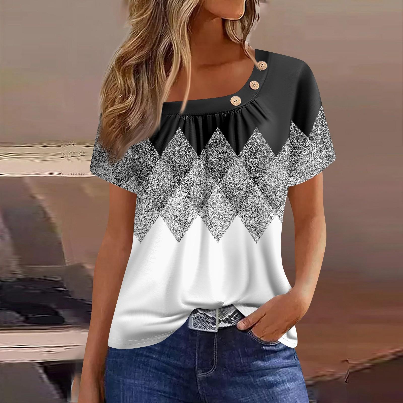 

Летние топы для женщин. Удобные женские топы с круглым вырезом и короткими рукавами. Футболки с принтом для женщин. XXXL