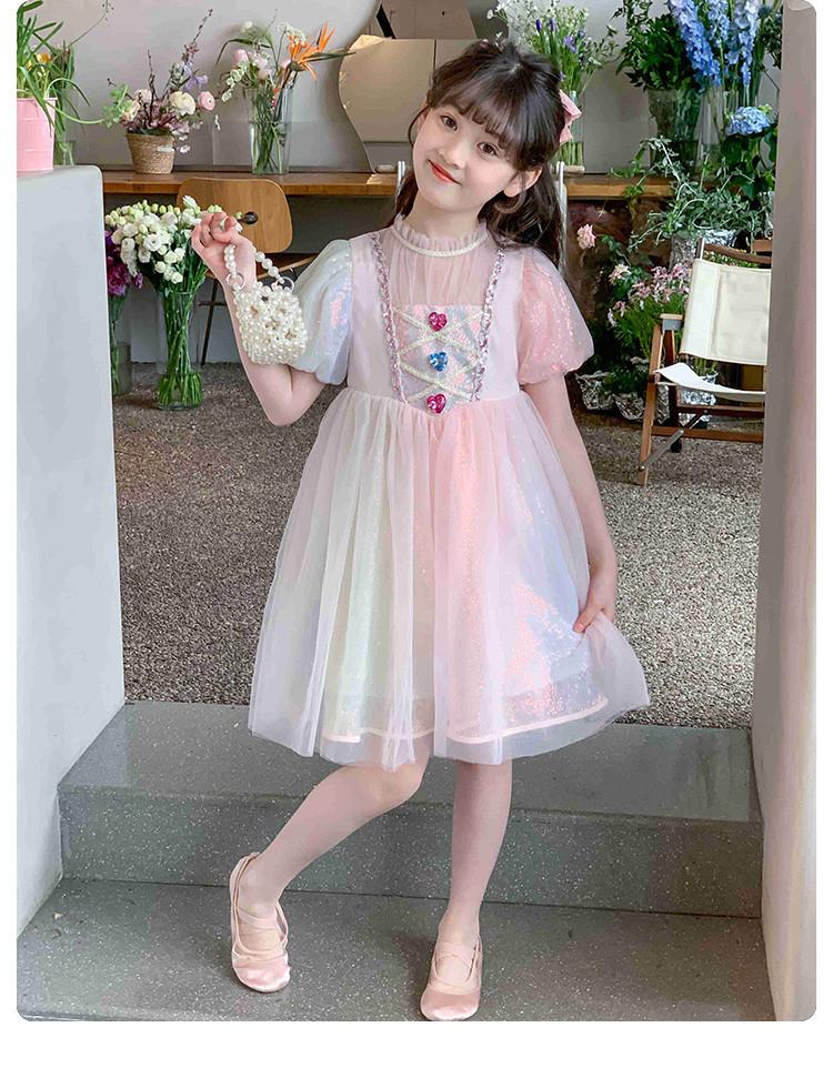 Pink princess dress, girls' summer new style gradient rainbow western-style birthday dress, children's dress, baby dress