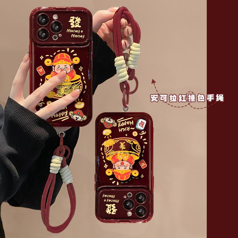 God of Wealth lucky bag lanyard suitable for Apple 11PRO large window mobile phone case Huawei OPPO Xiaomi VIVO soft silicone X