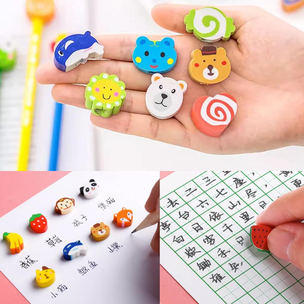 Coolooda Mini Eraser 200 Pencil Eraser Fruit Animal Adorable Cute Fruits Home School Work Classroom Children Reward Gift Prize [Approx. Pieces] Pets,