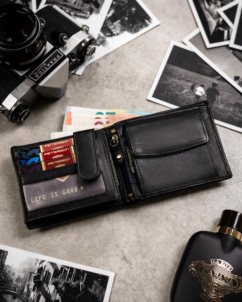 Gift set: men's genuine leather wallet and keychain - Peterson