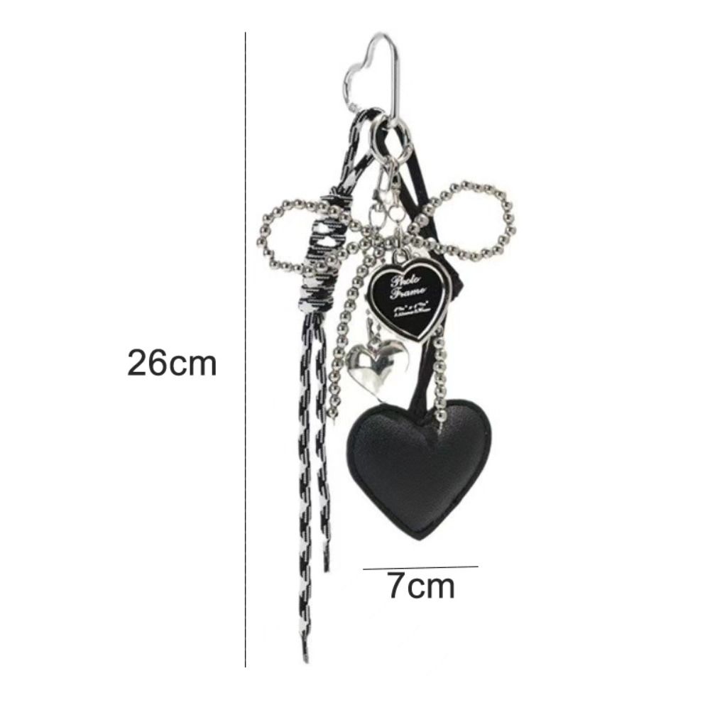 Creative Glossy Leather Pearl Bow Keyring Y2k Long Tassel Love Heart Backpack Pendant Bag Charms Handmade Bag Purse Decor Gift