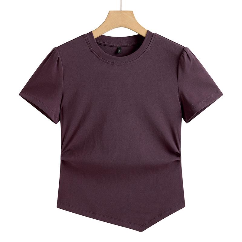 

Asymmetrical Hem Puff Sleeve Korean Style Slim Fit T-Shirt M фиолетовый