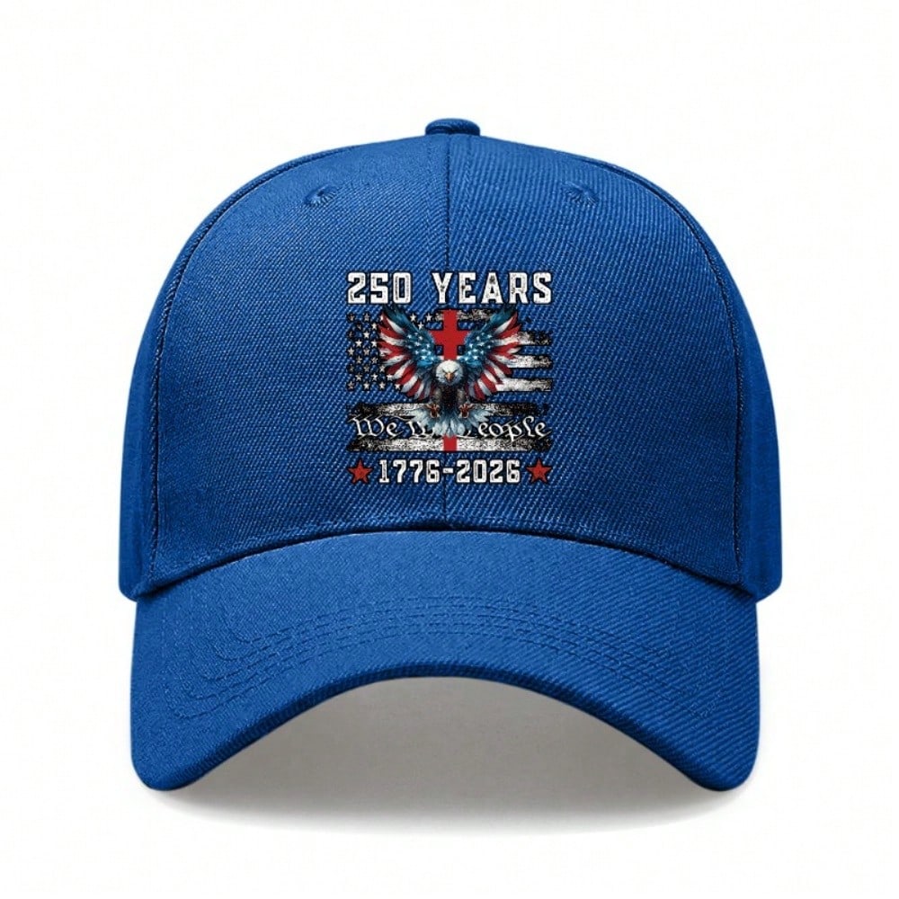 [Patriotic Baseball Cap] 250 Years We The People Print Polyester Adjustable Breathable Vintage American Flag Baseball Hat For July 4Th Independence