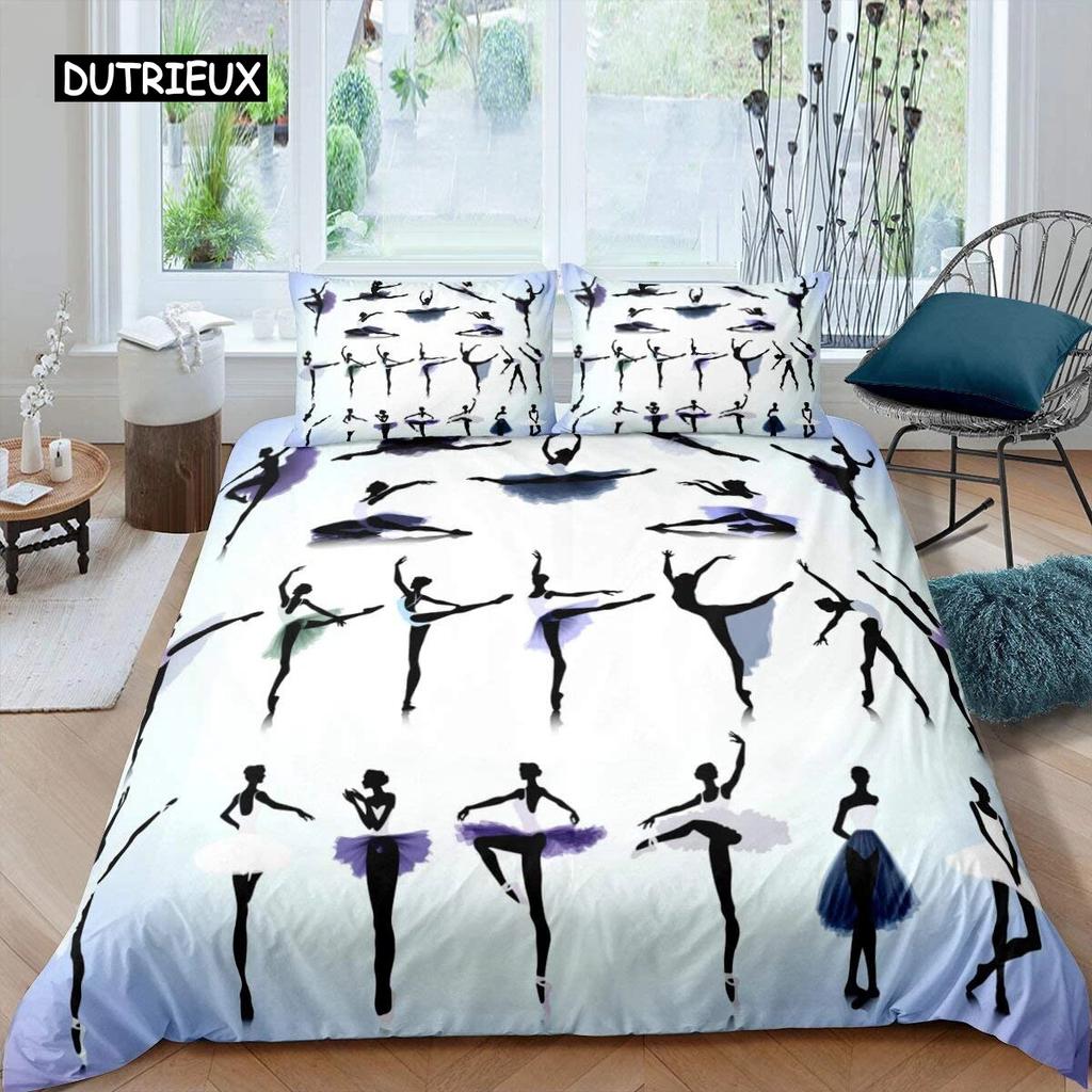 Ballet Dancer Duvet Cover Set Cartoon Dancer Girly Bedding Set Beauty Ballet Quilt Cover Twin Queen King Microfiber Bedclothes Three Piece Set