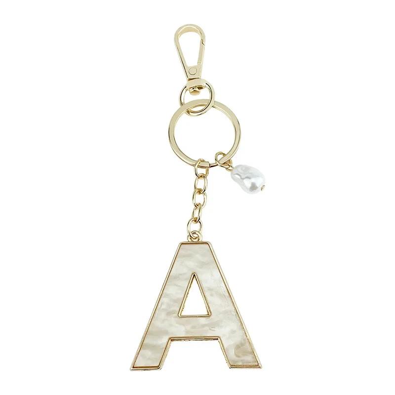 

A-Z Initials Keyring Couples Metal Initial Pendant DIY Gift for Men Women Fashion Pendant Keychain with Luxury Pearl Decoration