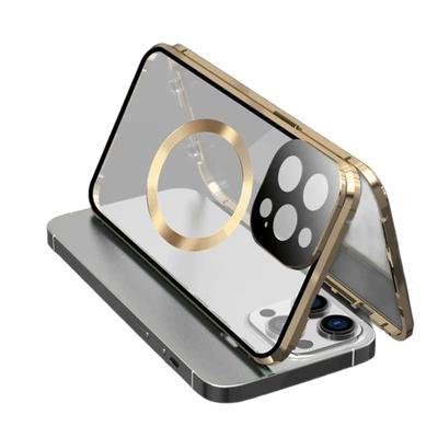 Magnetické pouzdro pro iPhone 17 16 15 14 13 12 Pro Max/Plus/Air, s Magsafe & Hliníkovým rámečkem & Oboustranným krytem z tvrzeného skla