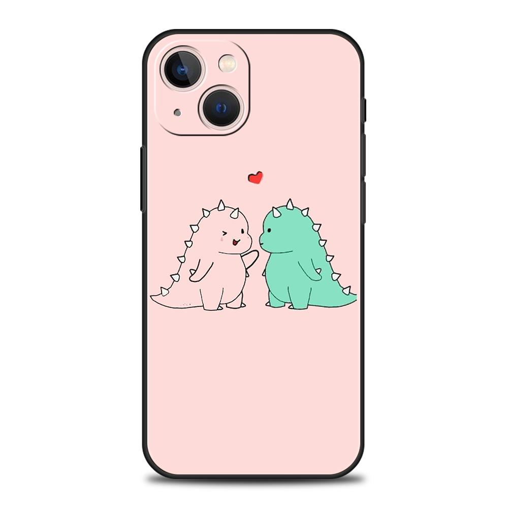 Cute Dinosaur Bear Couple Luxury Phone Case For iPhone 11 12 13 14 15 16 Pro Max Mini X XR XS 7 8 Plus SE Cover Black Funda