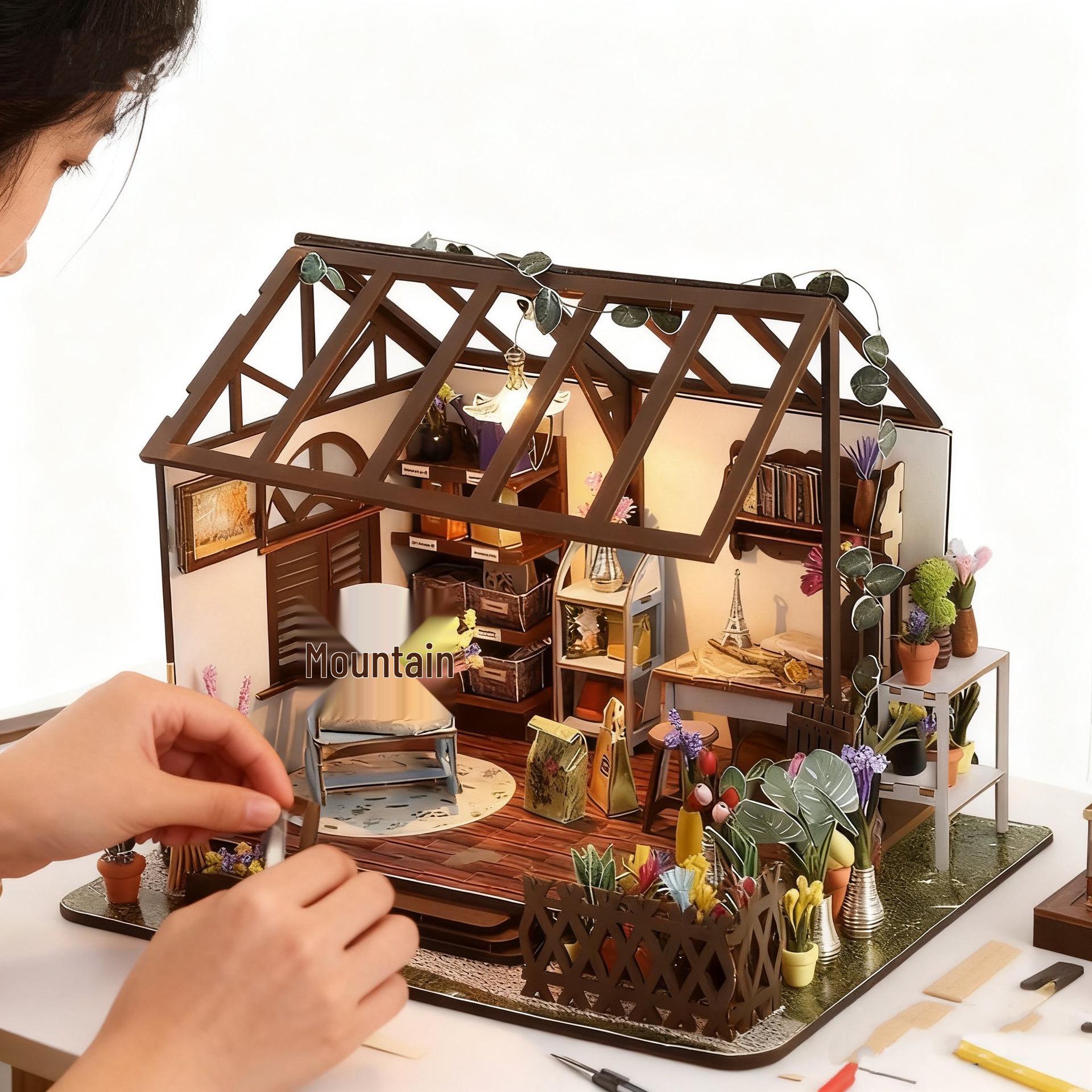 

Cross-Stitch DIY Forest Flower Wooden House Miniature Christmas Model Gift.