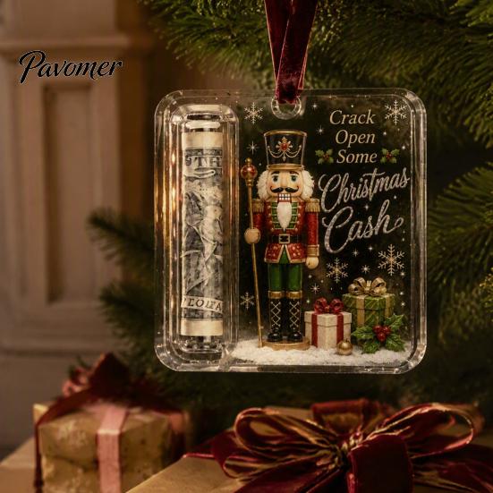 Gift Card Holder for Christmas Tree Cash Ornament, Clear Acrylic Money Holder, Holiday Xmas Hanging Decoration, Funny Ways to Christmas, Birthday