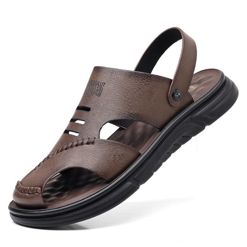 Leather Sandals Men's Outer Wear Summer Breathable Casual Men's Sandals Soft Surface Beach Men's Trendy Shoes