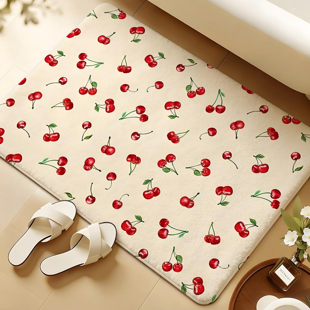 Tapis de sol cerise Tapis doux en flanelle Tapis absorbant antidérapant pour salle de bain chambre décoration de la maison