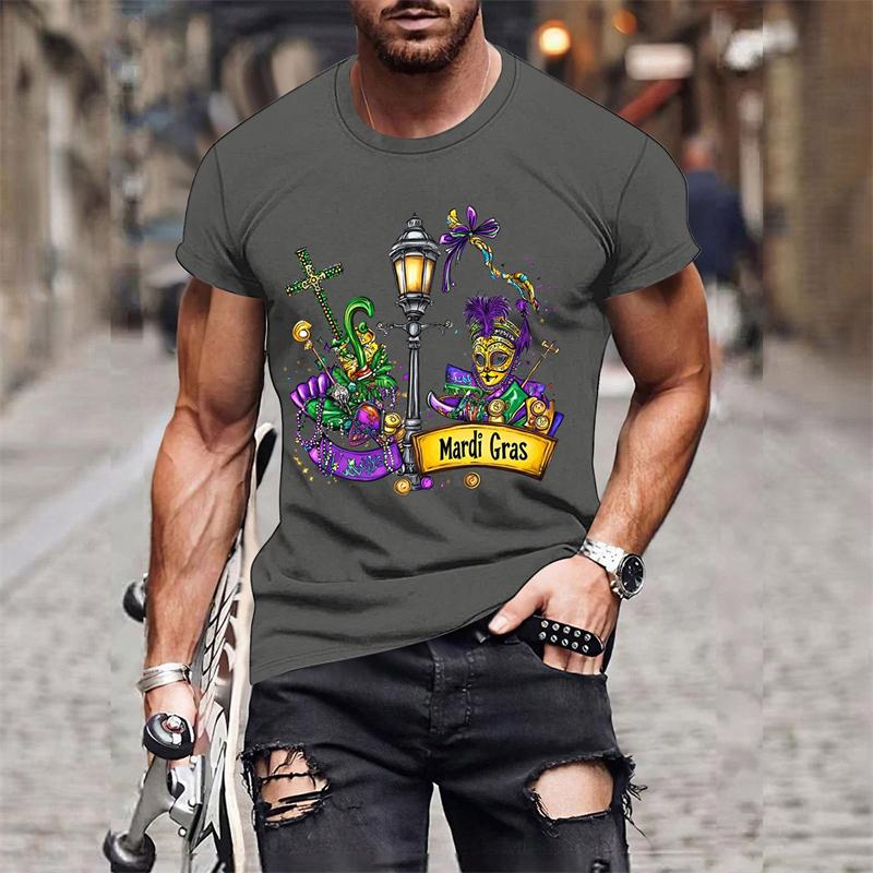 Fashion Mardi Gras Pattern T-shirt For Men Clothing 3D Print Carnival Short Sleeves Loose Casual Streetweat O Neck T Shirts