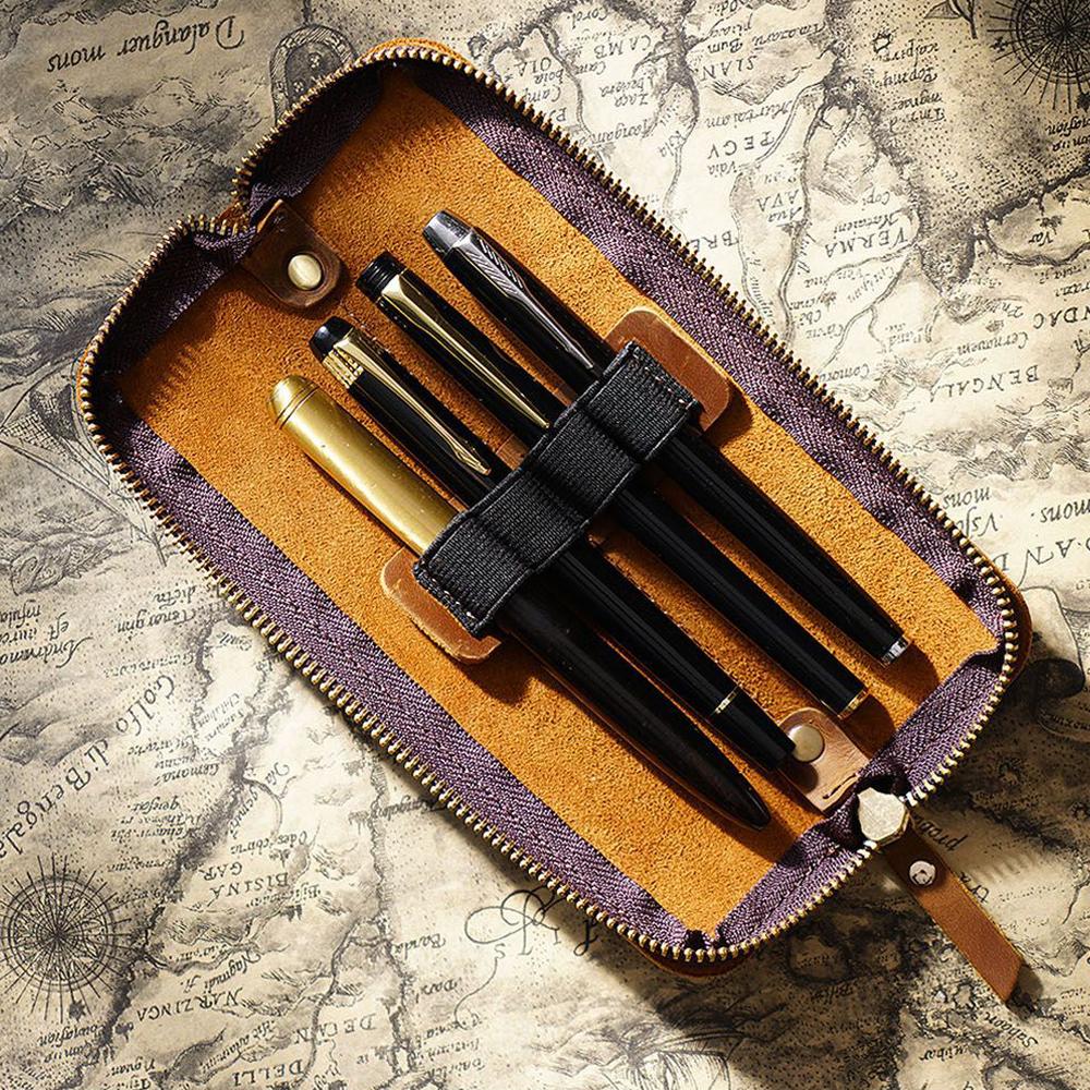 Husă pentru stilou din piele naturală Geantă pentru stilou minimalistă, natură, piele de vacă, papetărie, rechizite de birou, cadou