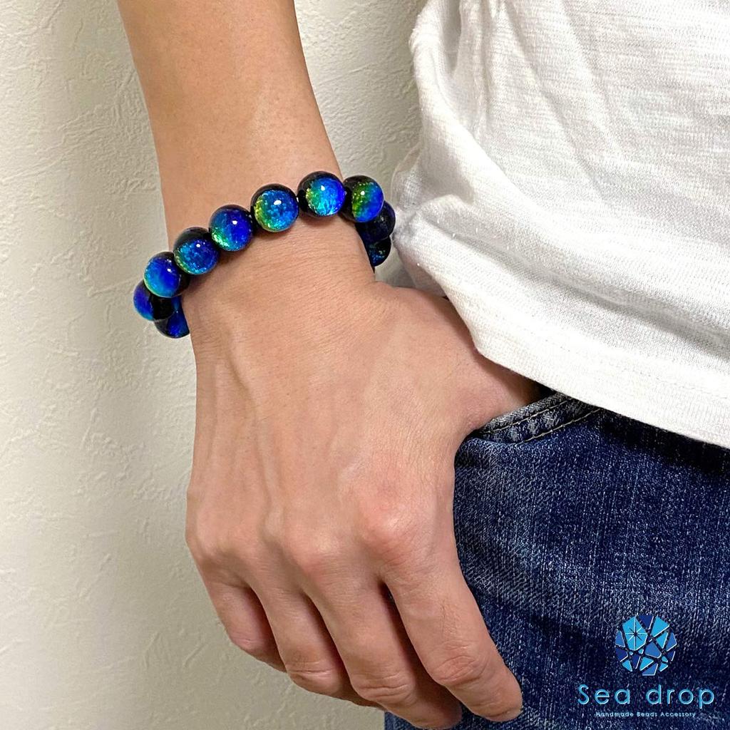 Seadrop Glowing Firefly Glass Kerama Marine 14mm Bead Glass Beads Bracelet, Glow-in-the-Dark [001bt-14-19]