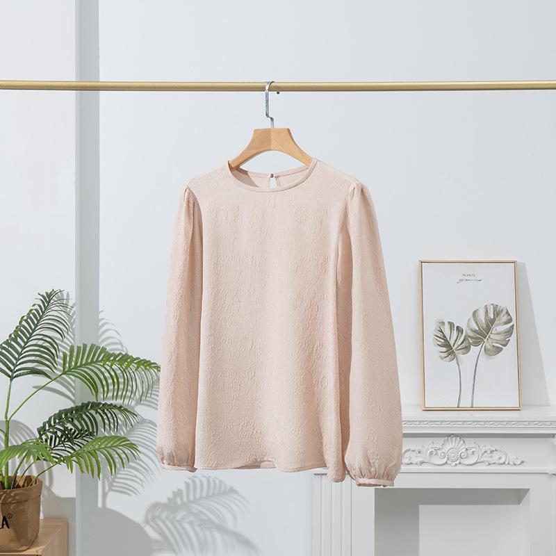 Women's Luxury Jacquard Mulberry Silk Long Sleeve Slimming T-Shirt