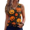 Women Sleeveless V Neck Halloween Pumpkin Print Casual Loose Fit Tank Top Lightweight Pullover Vest for Holiday Party Daily Wear