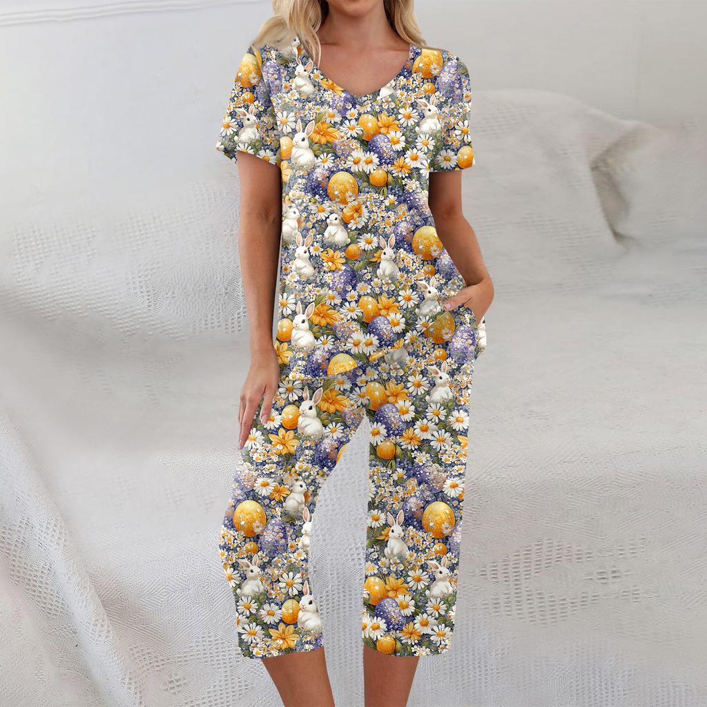 2 Piece Sets For Women Short Sleeve Top And Pants With Pockets Workout Soft  Print Sets