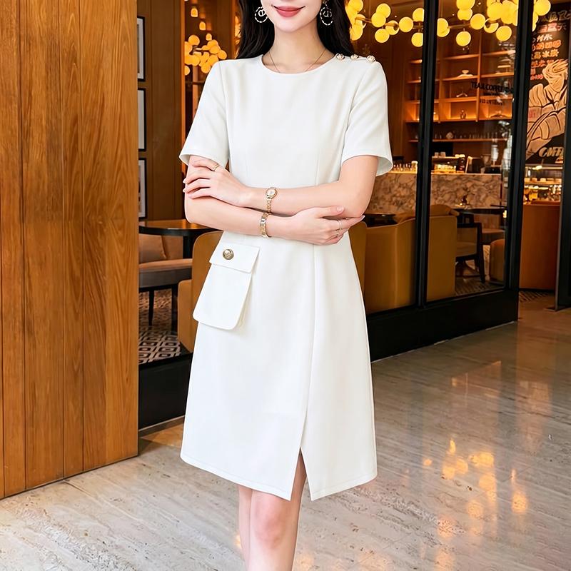 

ZANZEA Women Elegant Casual Round Neck Solid Color Short Sleeve Dress XL