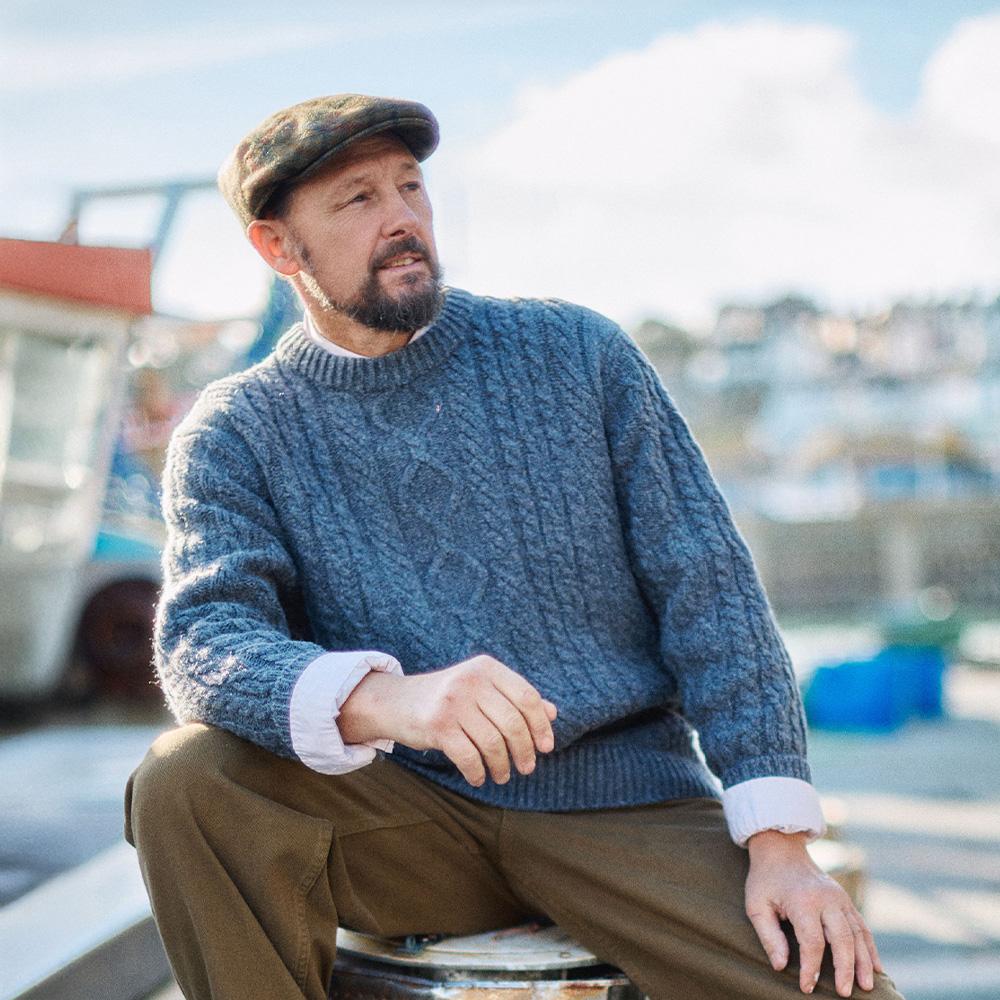 Geonjiulleunseu Shetland Wool Aran Pocket Sweater - Grey