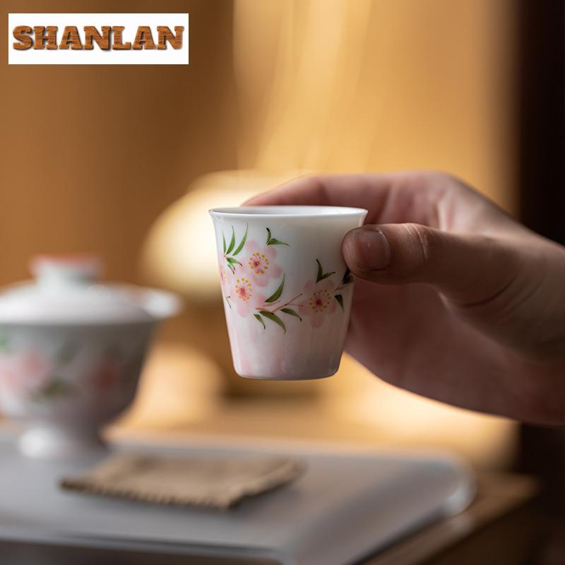 2pc/lot Hand-painted Peach Blossom Teacup Luxury Tea Bowl Set Of Cups Tea-tasting Meditation Cup Chazhan Master Cups Cha 40ml