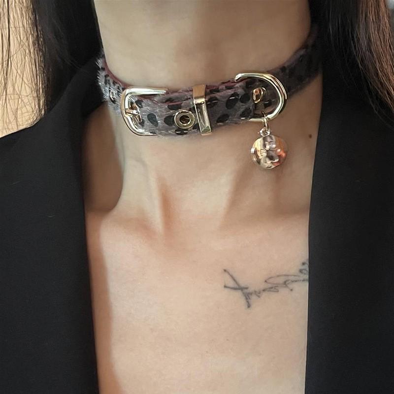Chic Spicy Girl Leather Bell Choker Necklace – Unique Minority Design