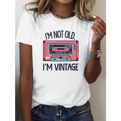 European Size Vintage Graphic Print Crew Neck T-shirt, Casual Short Sleeve Top For Spring & Summer, Women's Clothing