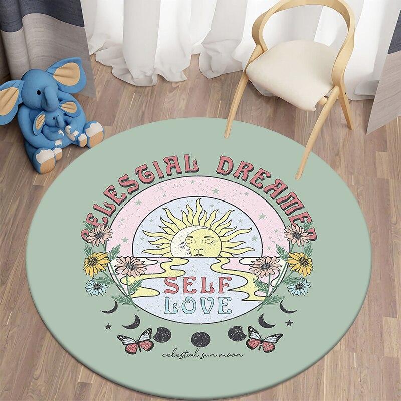 Black Cat Kawaii HD Printed Round Carpet for Living Room Rugs Camping Picnic Mats Flannel Anti-Slip Rug Yoga Mat Stranger Things