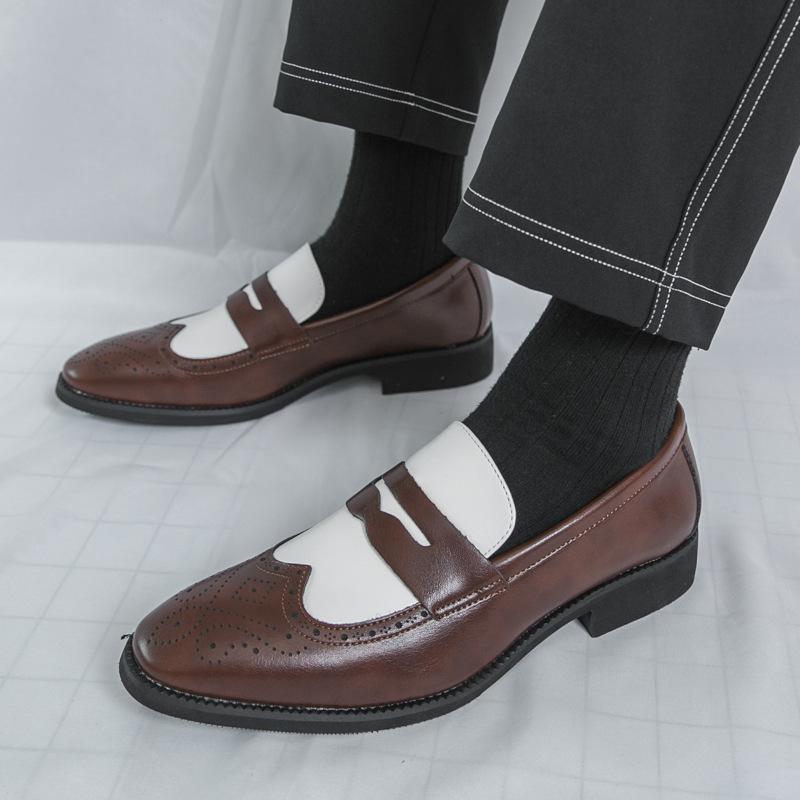 Large size men's shoes business casual leather shoes men's versatile black and white color matching small leather shoes foot loafers men
