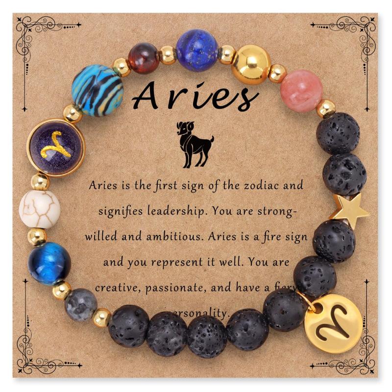 Woven bracelet, natural stone, volcanic stone bracelet, twelve zodiac pendant bracelet