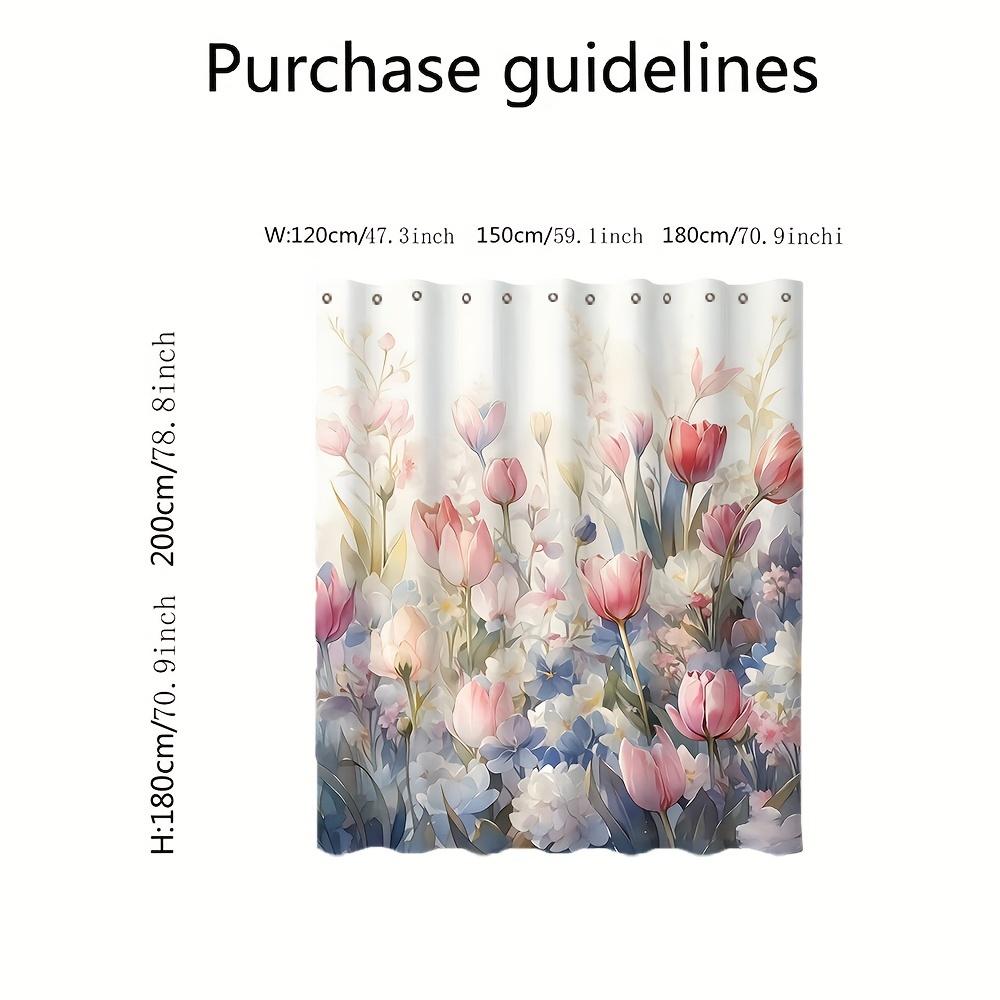 Watercolor Flower Shower Curtain - Polyester Digital Print, Bathroom Decor & Toilet Partition, 1Pc
