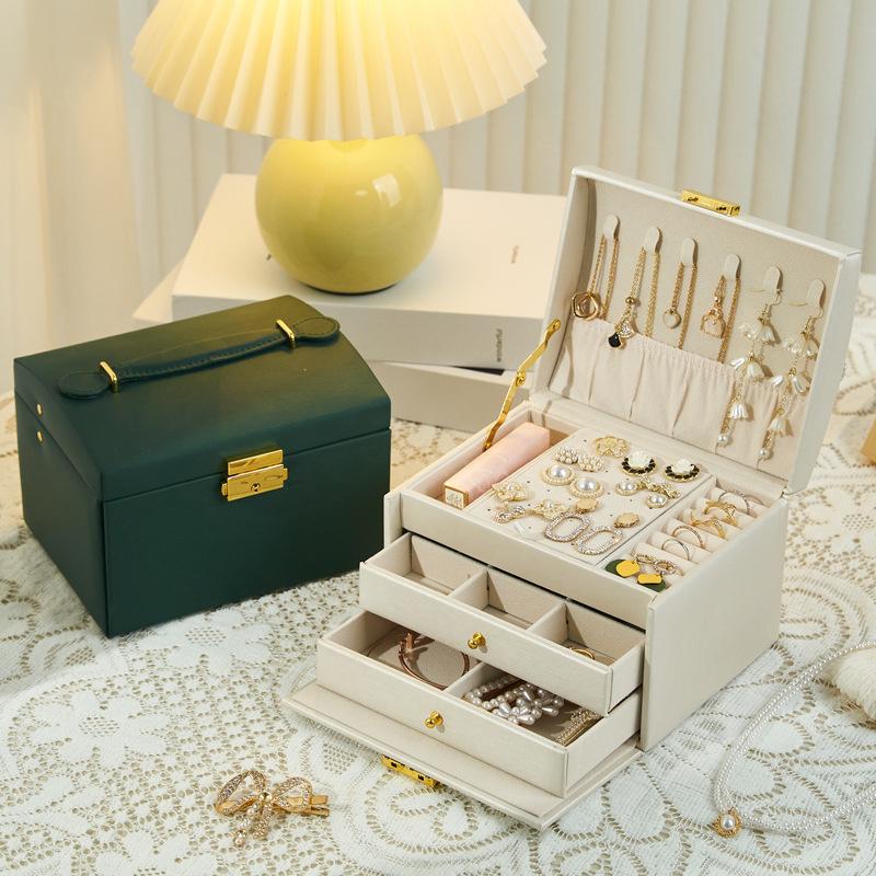 Boîte de Rangement à Bijoux, Haut de Gamme Exquis Multicouche Grande Capacité Boucles d'Oreilles Puces, Boucles d'Oreilles, Bracelets, Bagues, Bijoux.