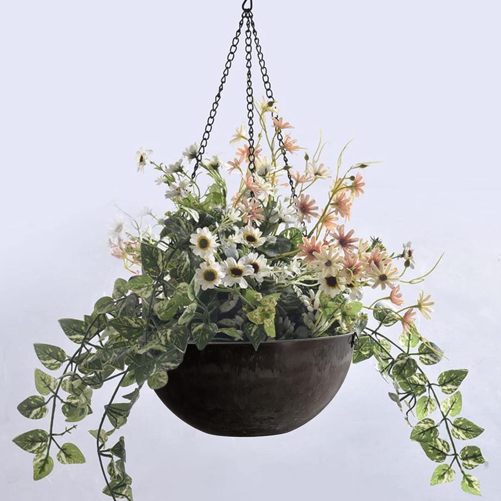 DEAYOU 2 Pack Resin Hanging Planters for Indoor Plants, 10" Hanging Flower Pots with Drainage Holes, Hanging Baskets with Chain and Hook for Garden,