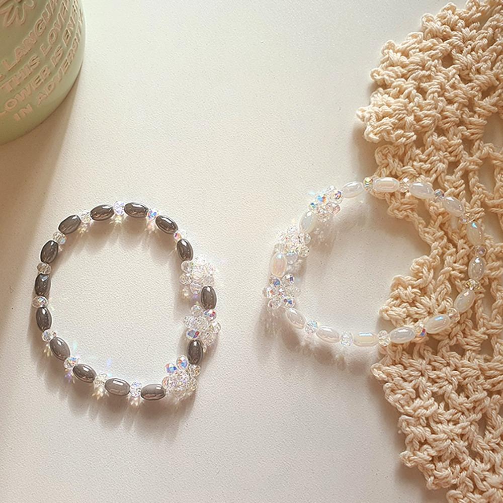 Women's Crystal Floral Two-Color Bead Ss Bracelet