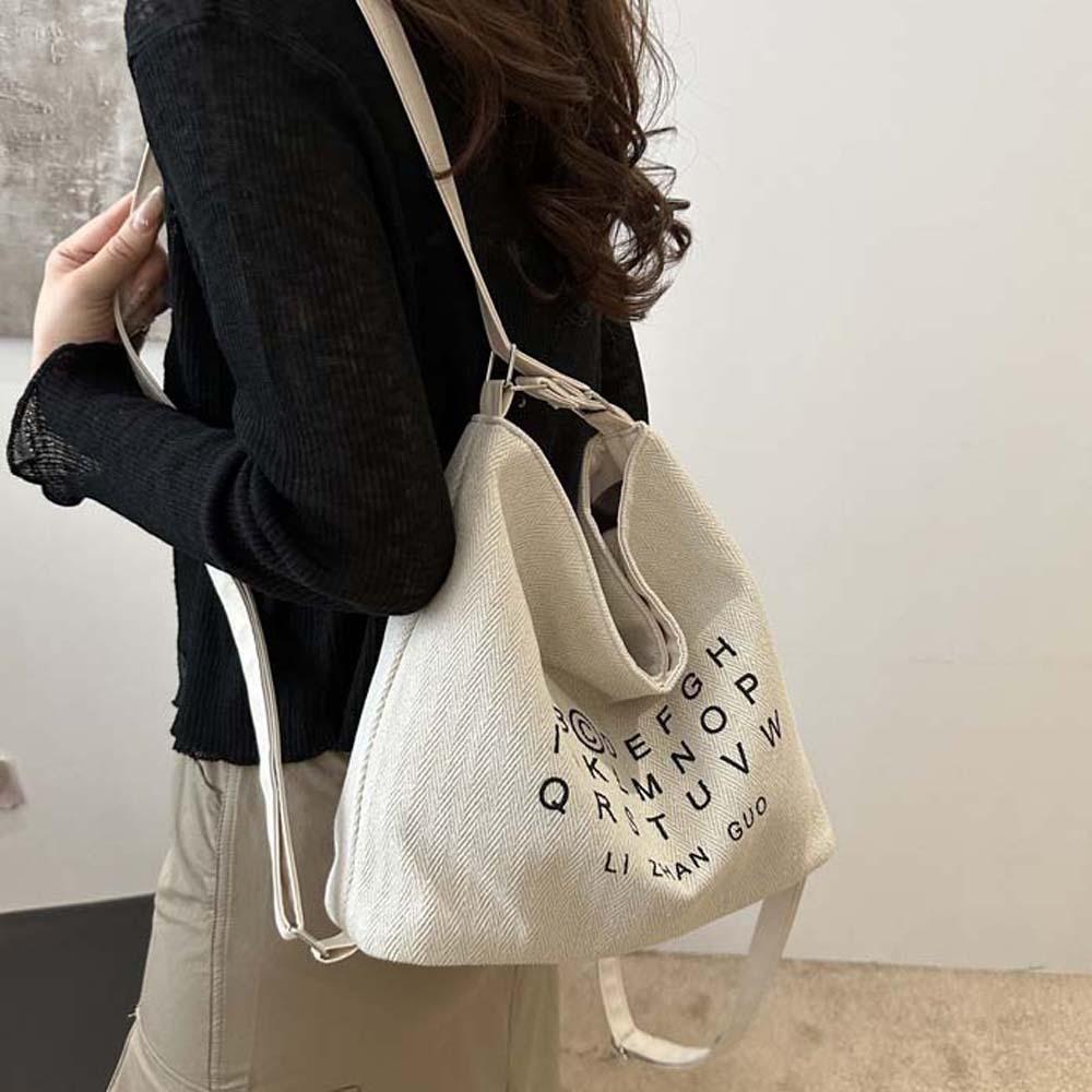 Portable Letter Printed Handbags Soft Retro Street Crossbody Bag Three Uses Canvas Bag  Work