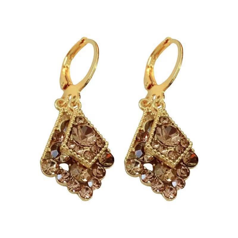 Retro Coffee Color Full Diamond Double-layer Diamond Earrings Design Fashionable Temperament Earrings Simple Ear Buckles