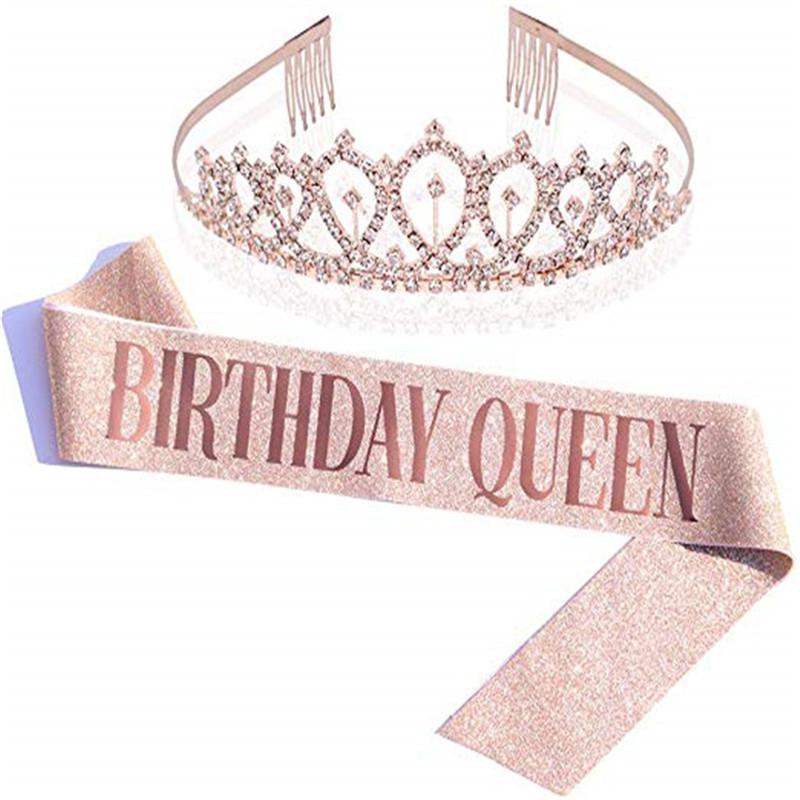 Set de Corona Brillante con Correa para el Hombro y Diadema para Niñas Cumpleañeras