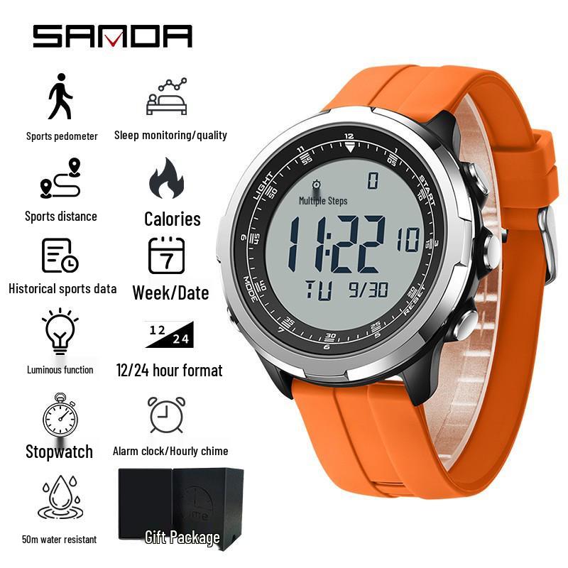 SANDA Unisex Sports Watch: Perpetual Calendar, Alarm, Dual Time Zones, Pedometer.