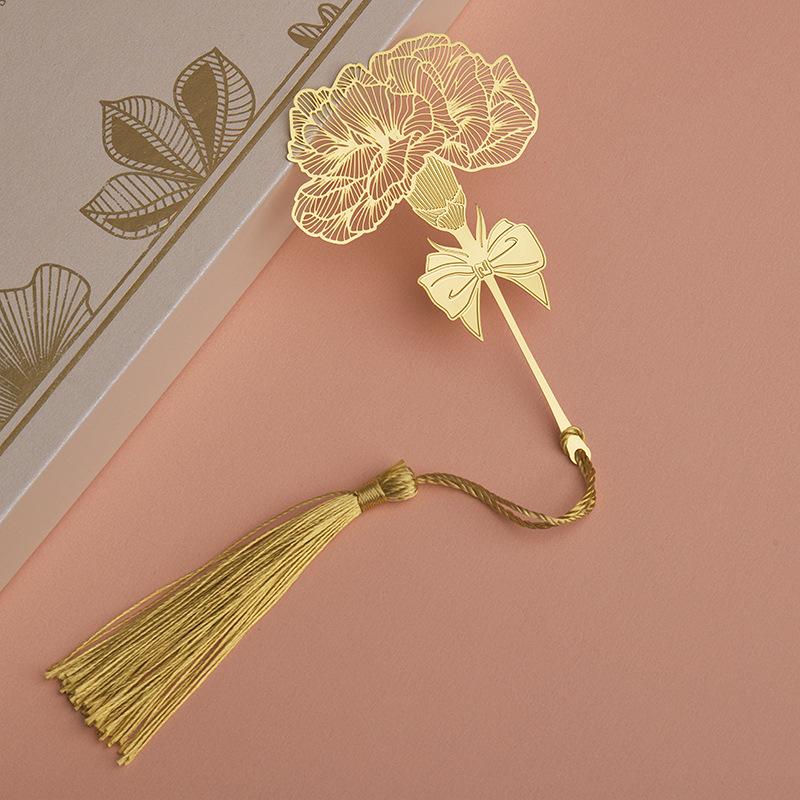 1Pc Golden Retro Art Metal Plant Vein Bookmark with Tassel Reading Book Accessories Index Tab Fringe Gift for Teachers Students