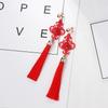 Hanfu-Inspired Red Tassel Clip-On Earrings with Chinese Knot Design