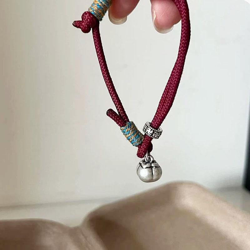 Sterling Silver 999 Persimmon Ruyi Couple Bracelet - Handmade Woven Red Rope, Chinese Style Women s Accessories
