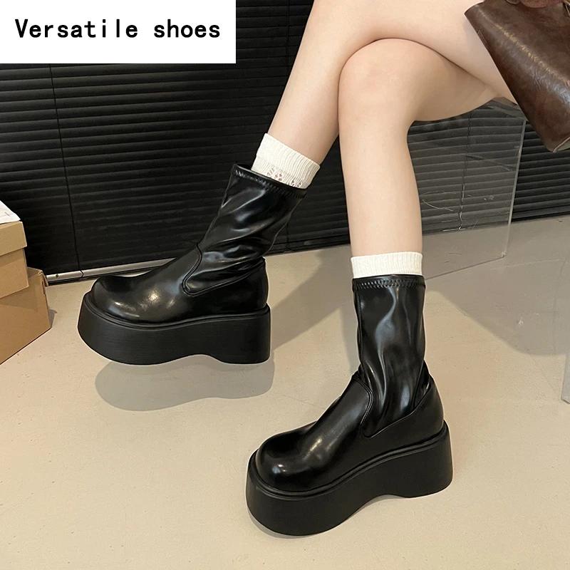 Vintage Winter Platform Flats Women Ankle Boots Fashion Slip On Short Booties Designer High Heels Botas De Mujer