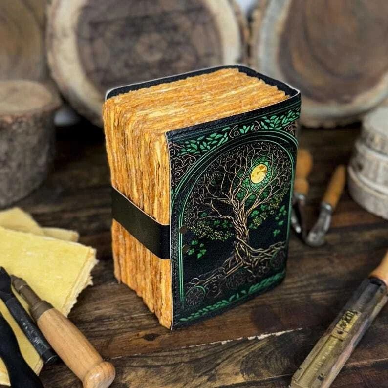 Handmade Green Tree of Life Leather Journal Embossed Vintage Notebook