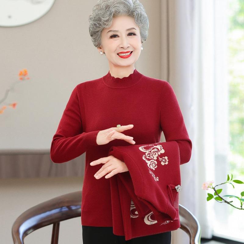 Elderly autumn clothing female grandmother knitted spring and autumn coat middle-aged and elderly mother festive knot wedding dress set