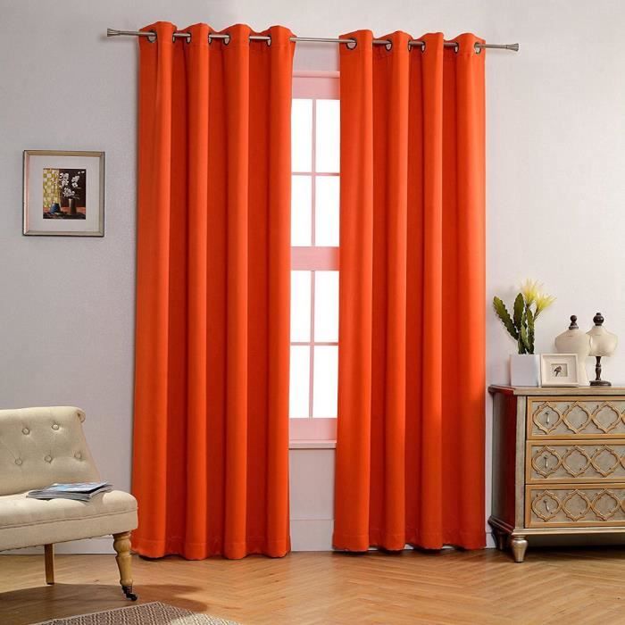 Bazarim.Fr- Rideaux occultant 140x260 cm Orange (Lot 2 Panneaux)