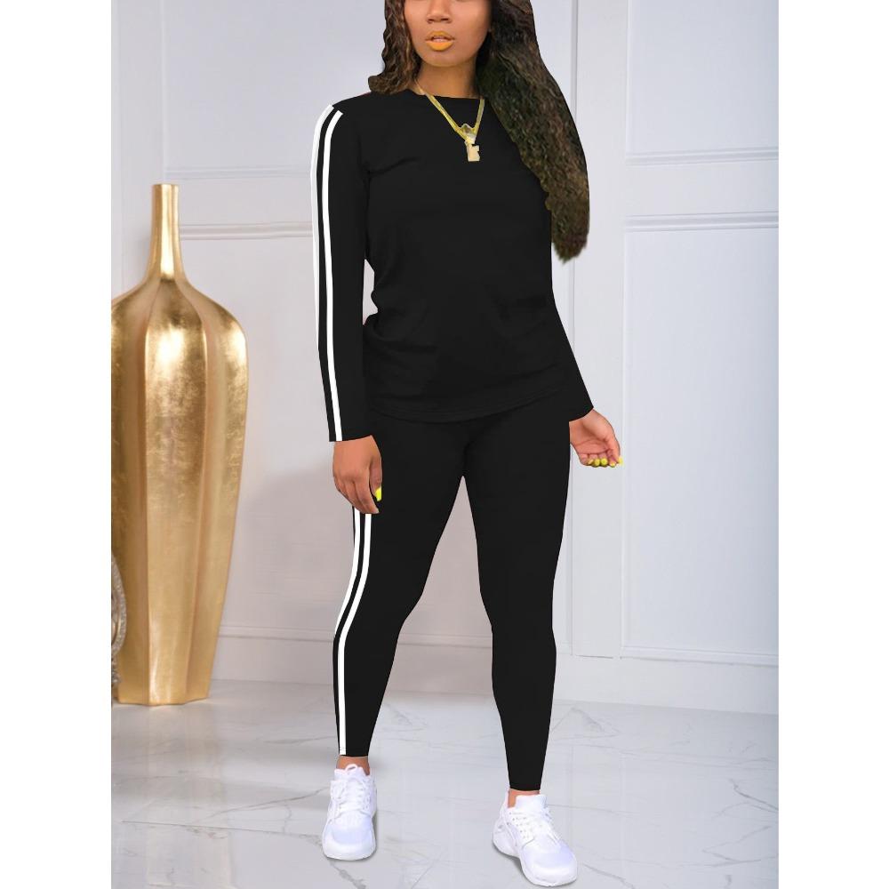 Neues Damen Freizeit-Sportbekleidungsset, einfarbiges langärmliges Oberteil und lange Hose zweiteiliges Set