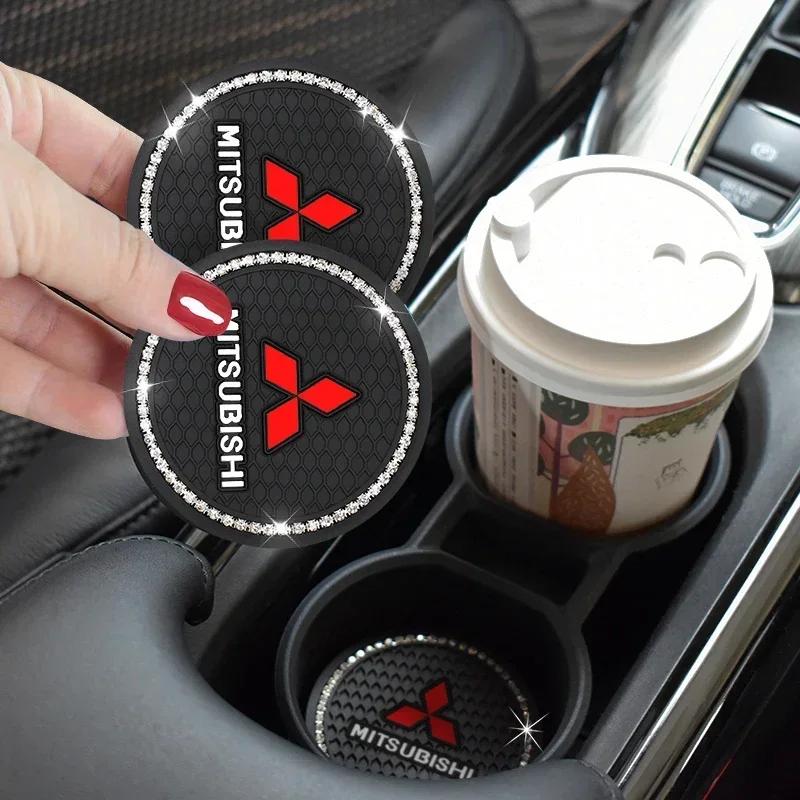 2PCS Universal Car Cup Holder Coaster Anti-Slip Water Cup Mat Interior Accessories for Mitsubishi Outlander Lancer ASX Pajero Sp